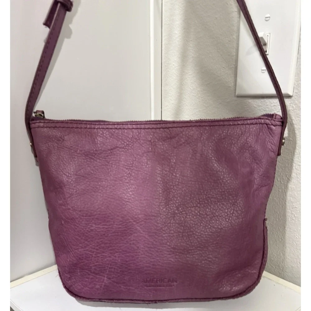 American Leather Co Plum Satchel Shoulder Bag Handbag Purse Purple
